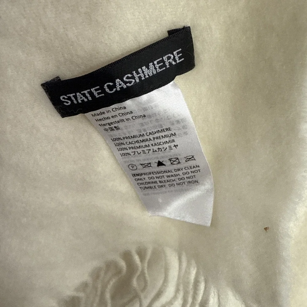 State Cashmere Throw Blanket‎ 50x58 Ivory Fringe Sofa Soft Premium Cashmere